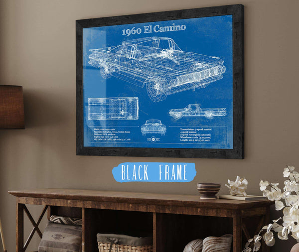 20" x 16" / Black Frame Cutler West 1960 Chevrolet El Camino Vintage Blueprint Auto Print