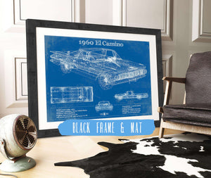 20" x 16" / Black Frame & Mat Cutler West 1960 Chevrolet El Camino Vintage Blueprint Auto Print