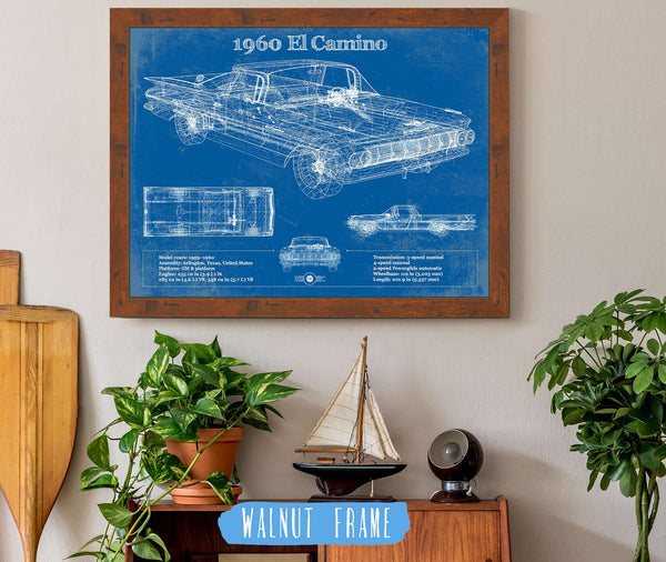 20" x 16" / Walnut Frame Cutler West 1960 Chevrolet El Camino Vintage Blueprint Auto Print