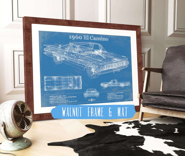 20" x 16" / Walnut Frame & Mat Cutler West 1960 Chevrolet El Camino Vintage Blueprint Auto Print