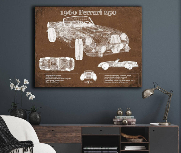 Cutler West 1960 Ferrari 250 Vintage Blueprint Auto Print