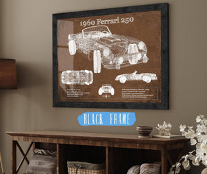 20" x 16" / Black Frame Cutler West 1960 Ferrari 250 Vintage Blueprint Auto Print