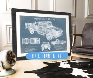 20" x 16" / Black Frame & Mat Cutler West 1960 Ford F-100 Blueprint Vintage Auto Print