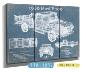 36" x 24" / 3 Panel Canvas Wrap Cutler West 1960 Ford F-100 Blueprint Vintage Auto Print