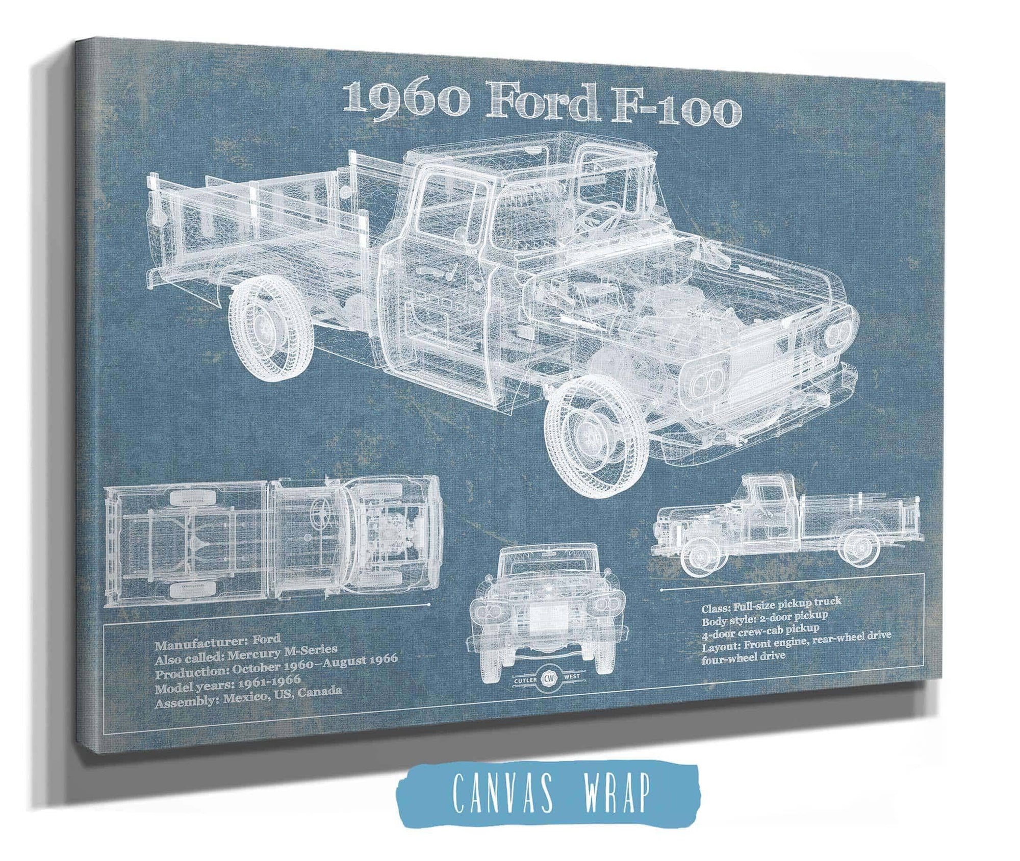 Cutler West Ford Collection 1960 Ford F-100 Blueprint Vintage Auto Print