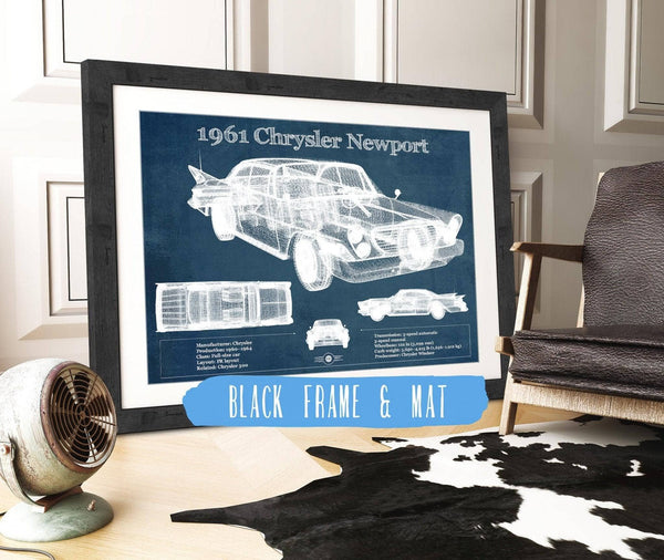 14" x 11" / Greyson Frame & Mat Cutler West 1961 Chrysler Newport Vintage Blueprint Auto Print