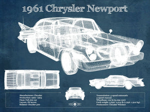 14" x 11" / Unframed Cutler West 1961 Chrysler Newport Vintage Blueprint Auto Print