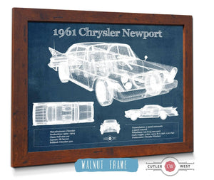 20" x 16" / Walnut Frame Cutler West 1961 Chrysler Newport Vintage Blueprint Auto Print
