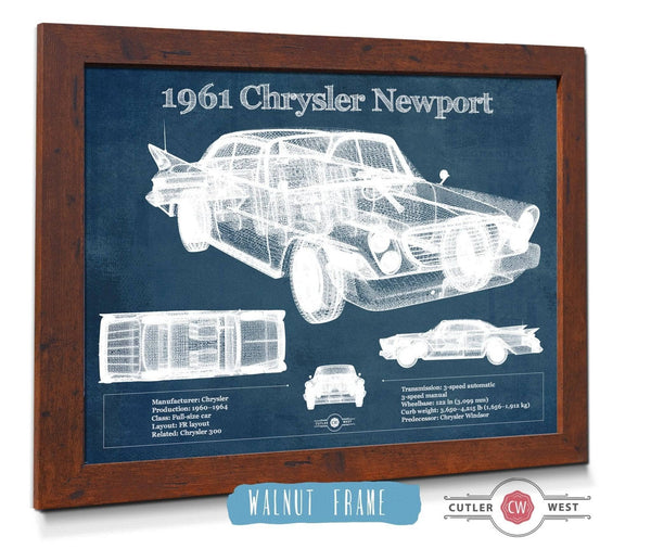 20" x 16" / Walnut Frame Cutler West 1961 Chrysler Newport Vintage Blueprint Auto Print