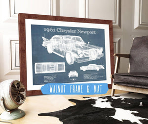 20" x 16" / Walnut Frame & Mat Cutler West 1961 Chrysler Newport Vintage Blueprint Auto Print