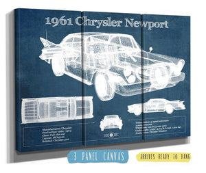 36" x 24" / 3 Panel Canvas Wrap Cutler West 1961 Chrysler Newport Vintage Blueprint Auto Print