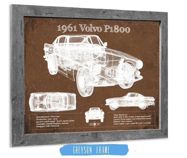 14" x 11" / Greyson Frame Cutler West 1961 Volvo P1800 Vintage Blueprint Auto Print