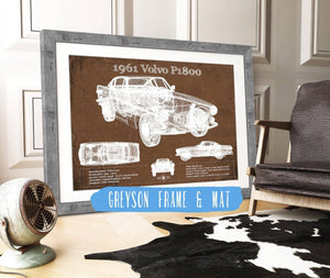 14" x 11" / Greyson Frame & Mat Cutler West 1961 Volvo P1800 Vintage Blueprint Auto Print