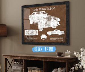 20" x 16" / Black Frame Cutler West 1961 Volvo P1800 Vintage Blueprint Auto Print