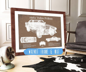 20" x 16" / Walnut Frame & Mat Cutler West 1961 Volvo P1800 Vintage Blueprint Auto Print