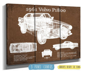 36" x 24" / 3 Panel Canvas Wrap Cutler West 1961 Volvo P1800 Vintage Blueprint Auto Print