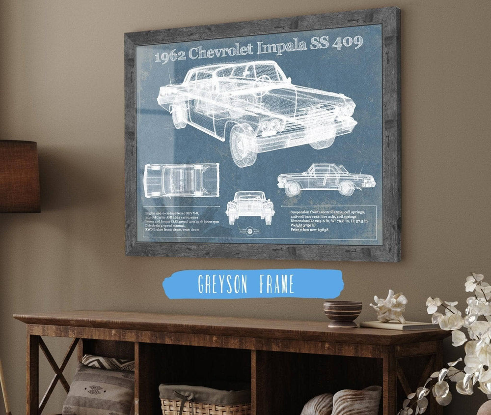 14" x 11" / Stretched Canvas Wrap Cutler West 1962 Chevrolet Impala SS 409 Blueprint Vintage Auto Print
