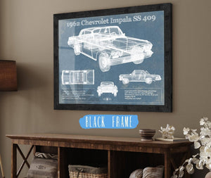 20" x 16" / Black Frame Cutler West 1962 Chevrolet Impala SS 409 Blueprint Vintage Auto Print