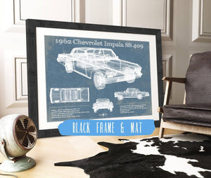 20" x 16" / Black Frame & Mat Cutler West 1962 Chevrolet Impala SS 409 Blueprint Vintage Auto Print