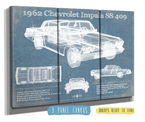 36" x 24" / 3 Panel Canvas Wrap Cutler West 1962 Chevrolet Impala SS 409 Blueprint Vintage Auto Print