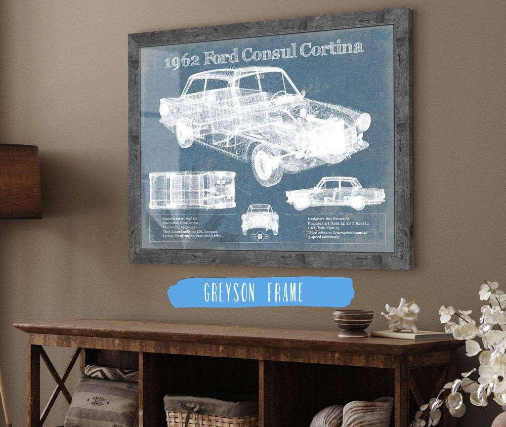14" x 11" / Stretched Canvas Wrap Cutler West 1962 Ford Consul Cortina Mark I Original Blueprint Art