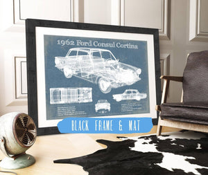 20" x 16" / Black Frame & Mat Cutler West 1962 Ford Consul Cortina Mark I Original Blueprint Art