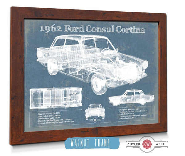 20" x 16" / Walnut Frame Cutler West 1962 Ford Consul Cortina Mark I Original Blueprint Art