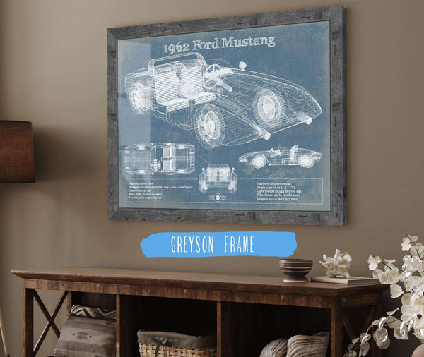 14" x 11" / Greyson Frame Cutler West 1962 Ford Mustang Vintage Blueprint Auto Print