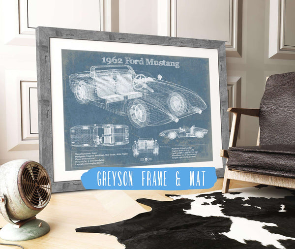 14" x 11" / Greyson Frame & Mat Cutler West 1962 Ford Mustang Vintage Blueprint Auto Print
