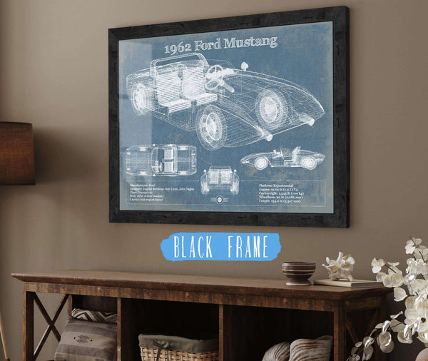 20" x 16" / Black Frame Cutler West 1962 Ford Mustang Vintage Blueprint Auto Print