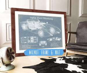 20" x 16" / Walnut Frame & Mat Cutler West 1962 Ford Mustang Vintage Blueprint Auto Print