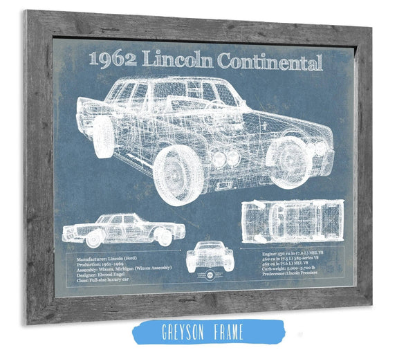 14" x 11" / Greyson Frame Cutler West 1962 Lincoln Continental Sedan Vintage Blueprint Auto Print