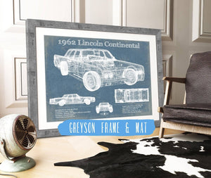14" x 11" / Greyson Frame & Mat Cutler West 1962 Lincoln Continental Sedan Vintage Blueprint Auto Print