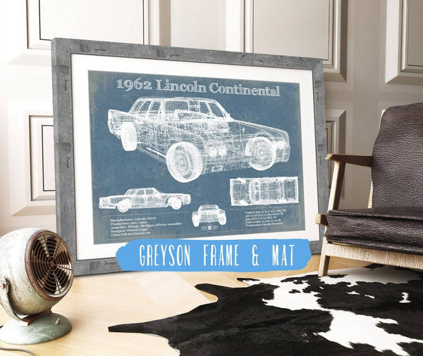 14" x 11" / Greyson Frame & Mat Cutler West 1962 Lincoln Continental Sedan Vintage Blueprint Auto Print