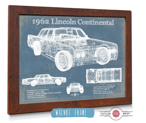 20" x 16" / Walnut Frame Cutler West 1962 Lincoln Continental Sedan Vintage Blueprint Auto Print
