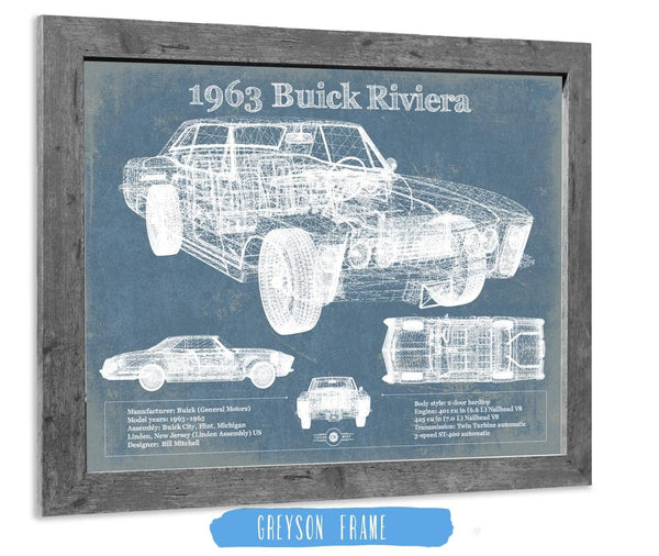 14" x 11" / Greyson Frame Cutler West 1963 Buick Riviera Vintage Blueprint Auto Print