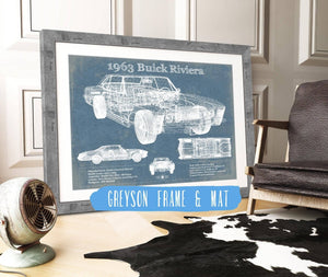 14" x 11" / Greyson Frame & Mat Cutler West 1963 Buick Riviera Vintage Blueprint Auto Print