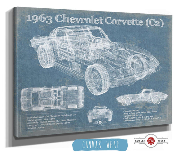 Cutler West 1963 Chevrolet Corvette (C2) Vintage Blueprint Auto Print