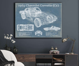 Cutler West 1963 Chevrolet Corvette (C2) Vintage Blueprint Auto Print