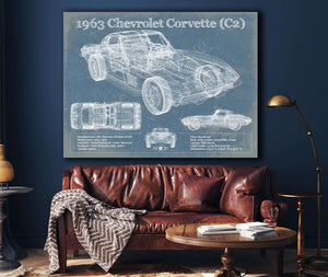 Cutler West 1963 Chevrolet Corvette (C2) Vintage Blueprint Auto Print