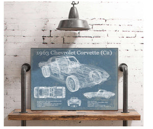 Cutler West 1963 Chevrolet Corvette (C2) Vintage Blueprint Auto Print