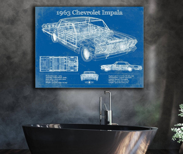 Cutler West 1963 Chevrolet Impala Blueprint Vintage Auto Print