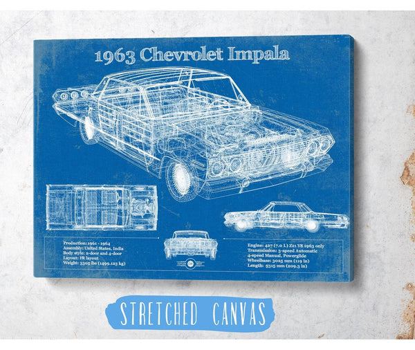 Cutler West 1963 Chevrolet Impala Blueprint Vintage Auto Print