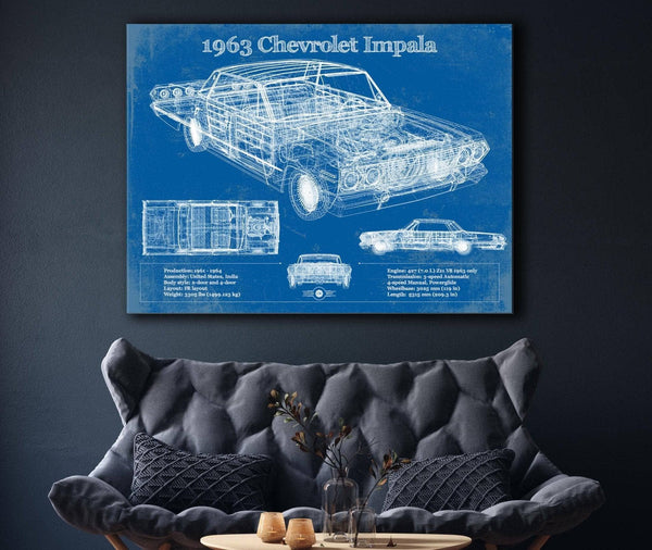 Cutler West 1963 Chevrolet Impala Blueprint Vintage Auto Print