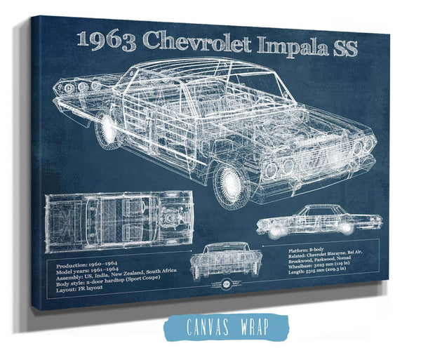 Cutler West 1963 Chevrolet Impala SS Hardtop Sport Coupe Blueprint Vintage Auto Print