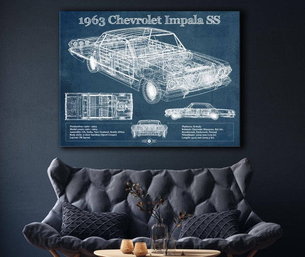 Cutler West 1963 Chevrolet Impala SS Hardtop Sport Coupe Blueprint Vintage Auto Print