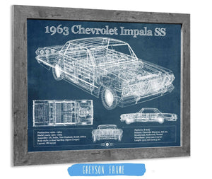 14" x 11" / Greyson Frame Cutler West 1963 Chevrolet Impala SS Hardtop Sport Coupe Blueprint Vintage Auto Print