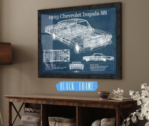 20" x 16" / Black Frame Cutler West 1963 Chevrolet Impala SS Hardtop Sport Coupe Blueprint Vintage Auto Print