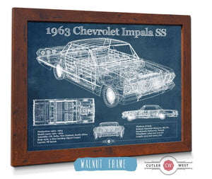 20" x 16" / Walnut Frame Cutler West 1963 Chevrolet Impala SS Hardtop Sport Coupe Blueprint Vintage Auto Print