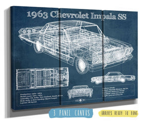36" x 24" / 3 Panel Canvas Wrap Cutler West 1963 Chevrolet Impala SS Hardtop Sport Coupe Blueprint Vintage Auto Print